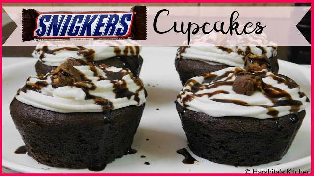 Eggless Snickers Cupcakes Recipe- Microwave Cupcakes Recipe